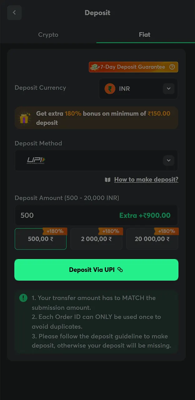 Top up your BC Game account with the minimum amount required to activate the bonus.