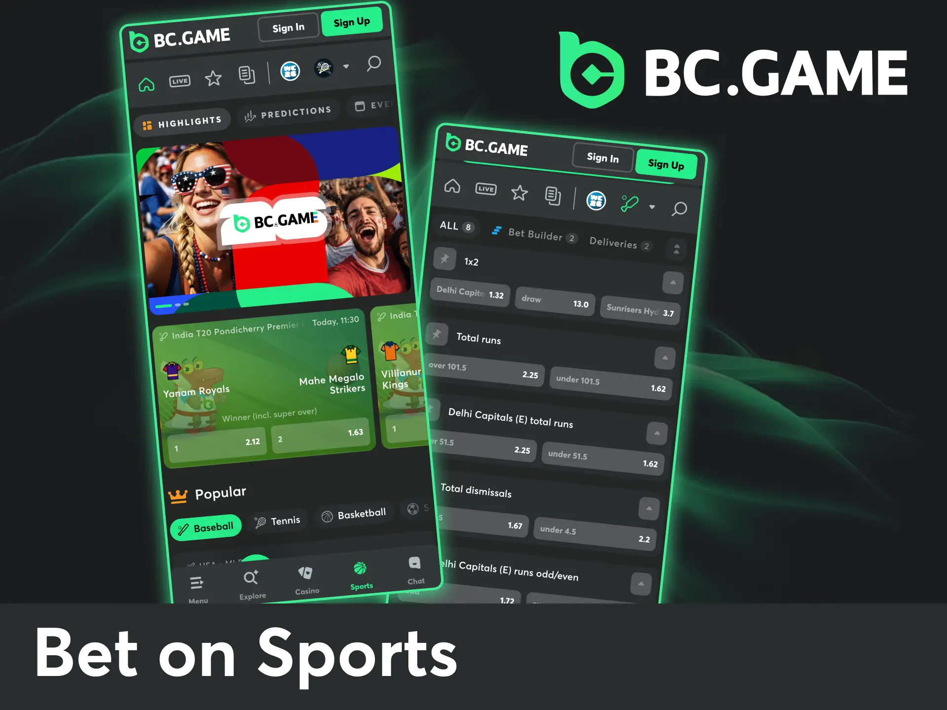 Download the BC Game app, choose your sports match, and place your bets instantly.