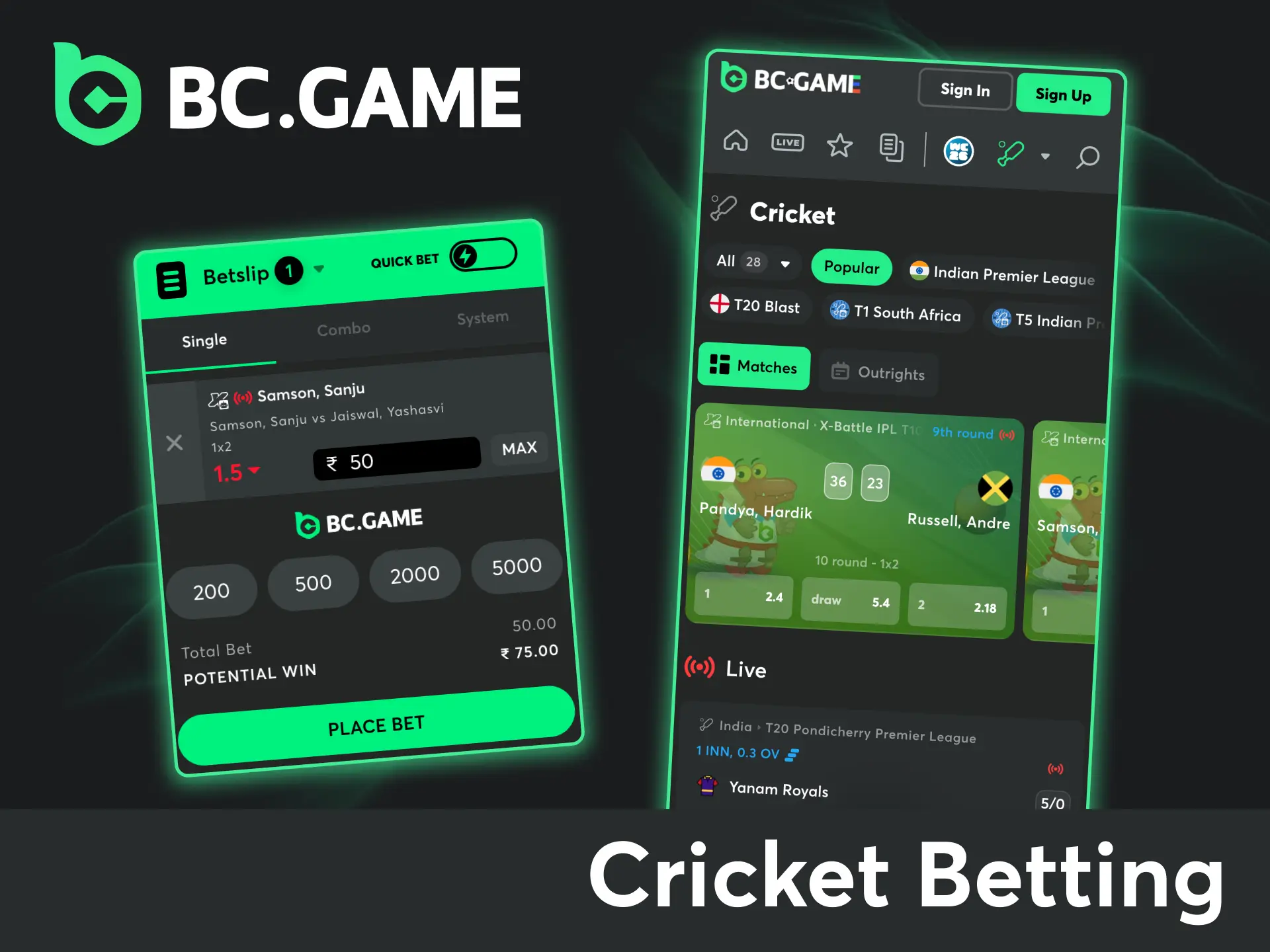 Download the BC Game app, check live cricket odds, and place your bets instantly.